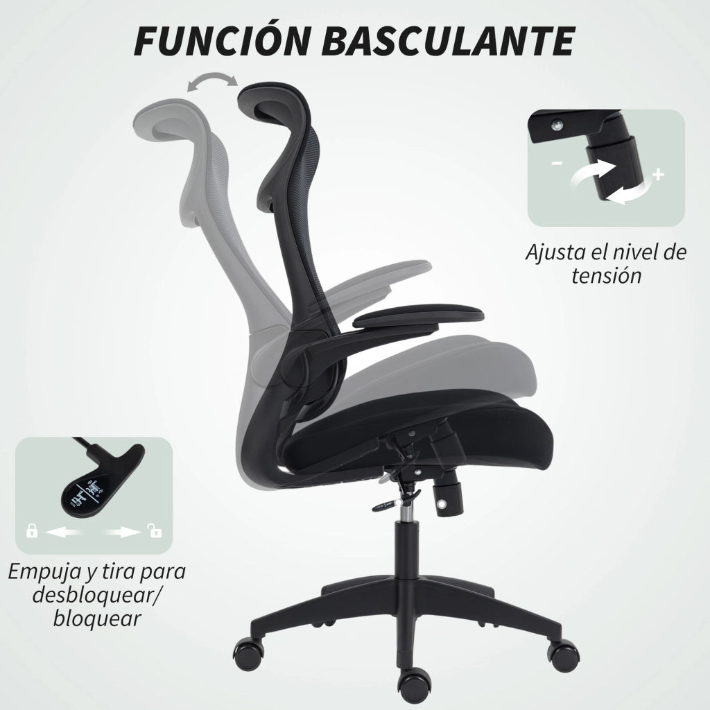 Sedia da Ufficio Ergonomica Girevole in Rete con Schienale, Braccioli e Supporto Lombare ¨C Zephmum ¨C Nero