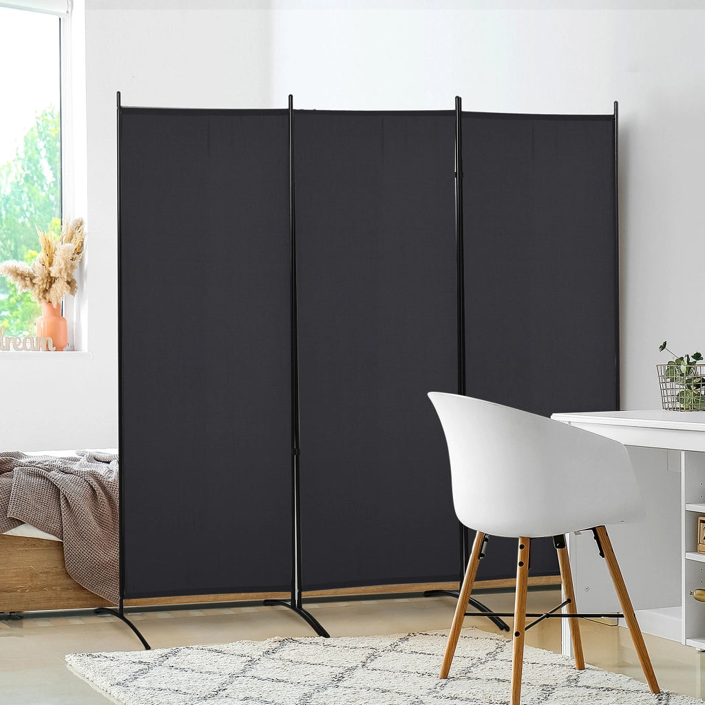 Paravento Pieghevole 3 Pannelli ¨C zephmum ¨C Metallo Poliestere Nero 253x50x182 cm