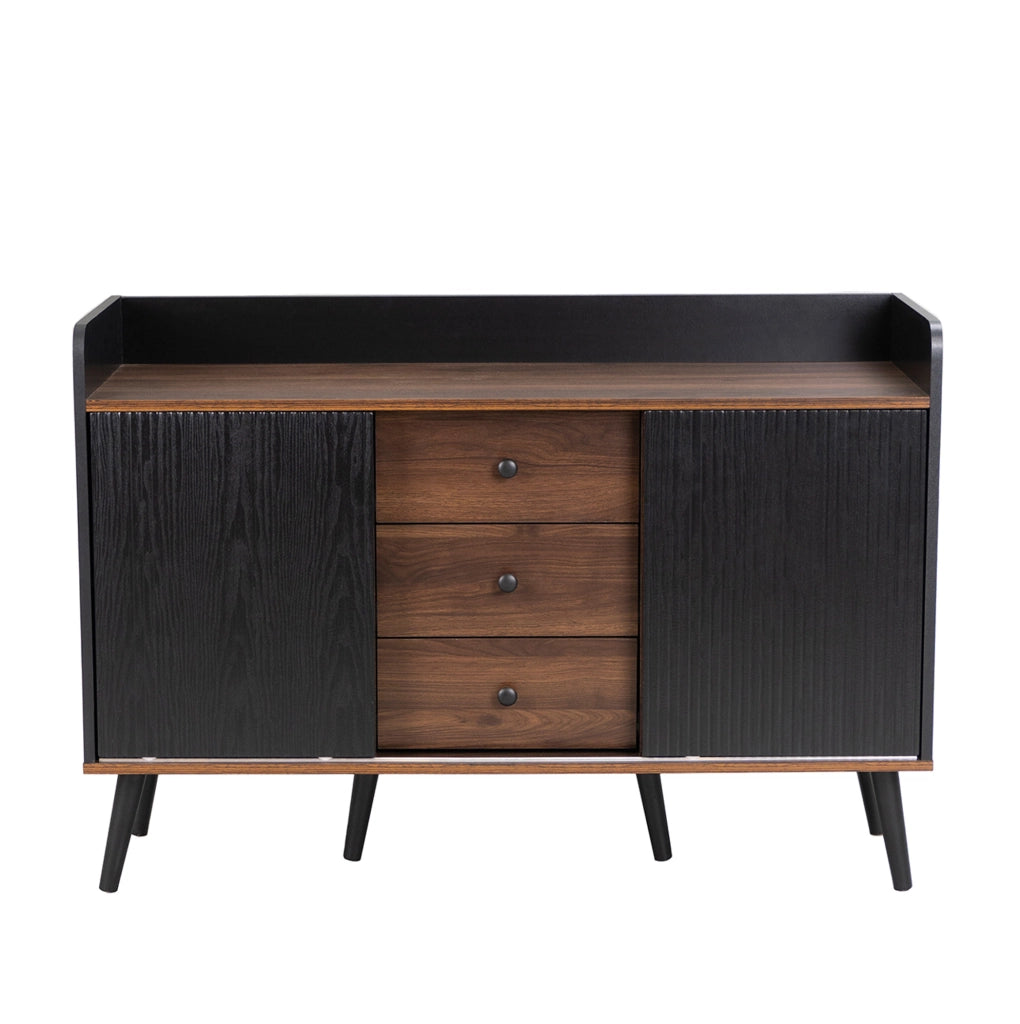 Credenza 117,5x40x80 cm con 3 cassetti in MDF e truciolare nera e color legno