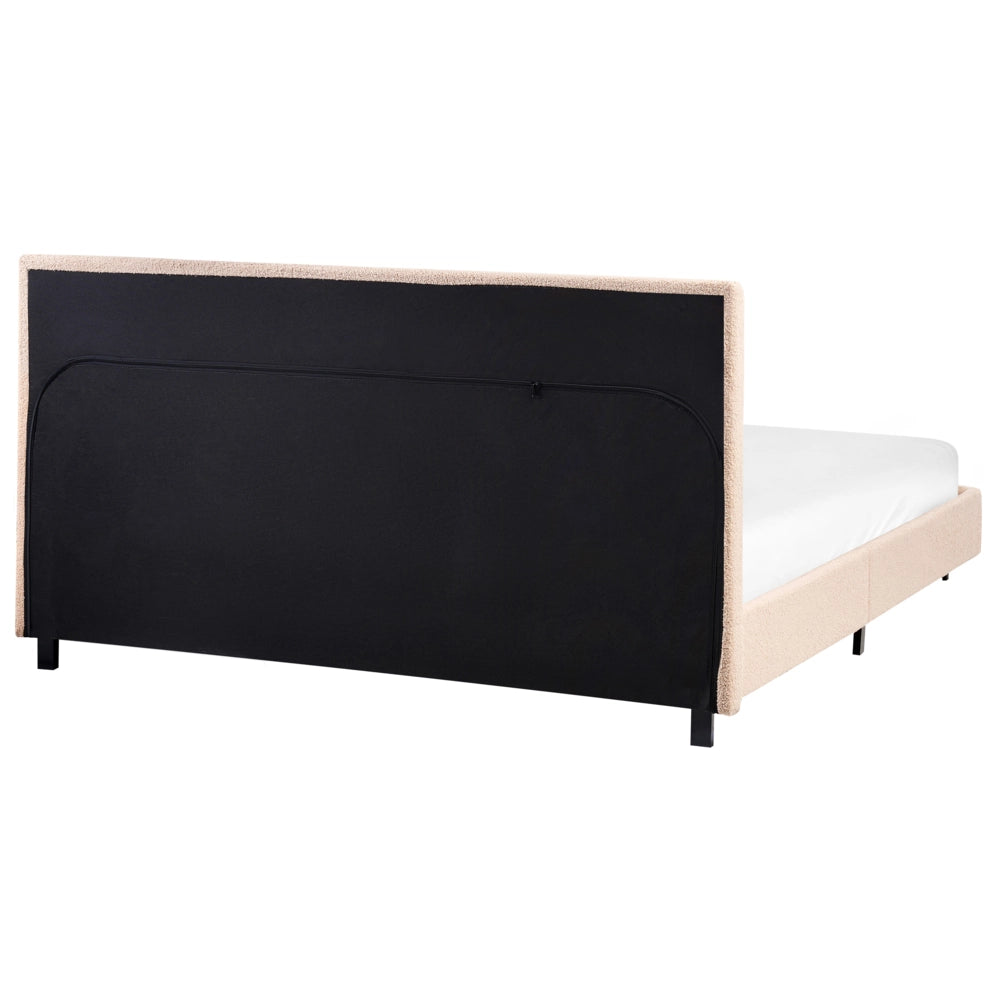 Letto matrimoniale imbottito bouclé 140 x 200 cm con rete e testata beige