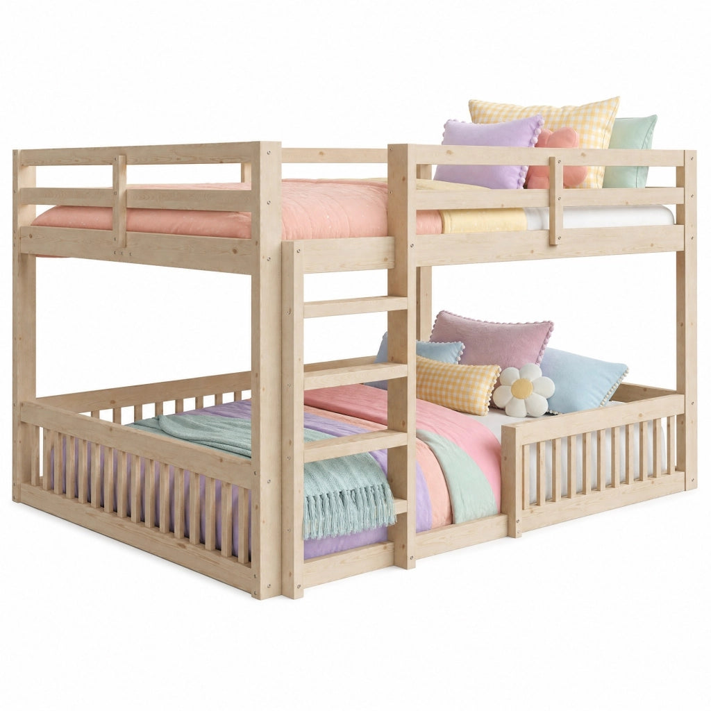 Letto a castello 160x200 cm con sponde; in legno di pino e MDF; colore naturale