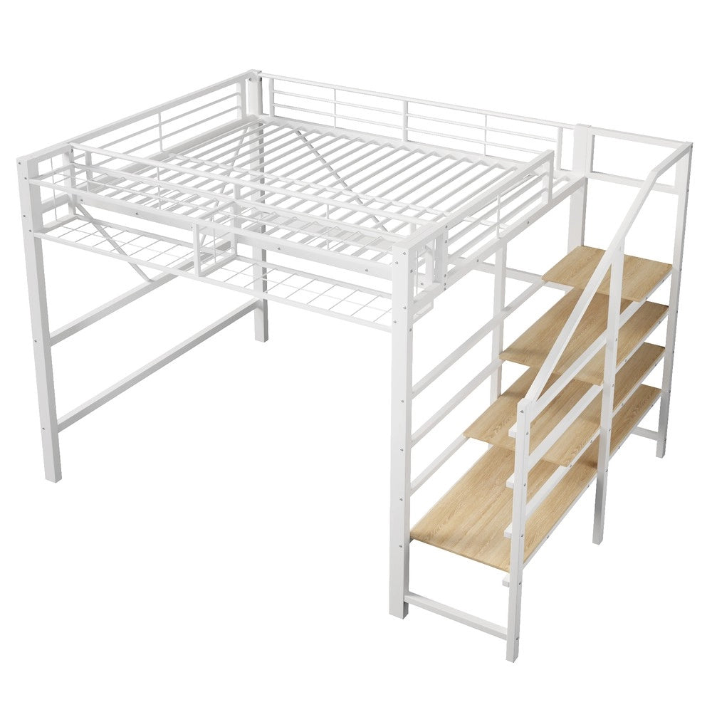 Letto a Soppalco con LED ¨C MINIMAL ¨C Bianco, Metallo, 140x200 cm