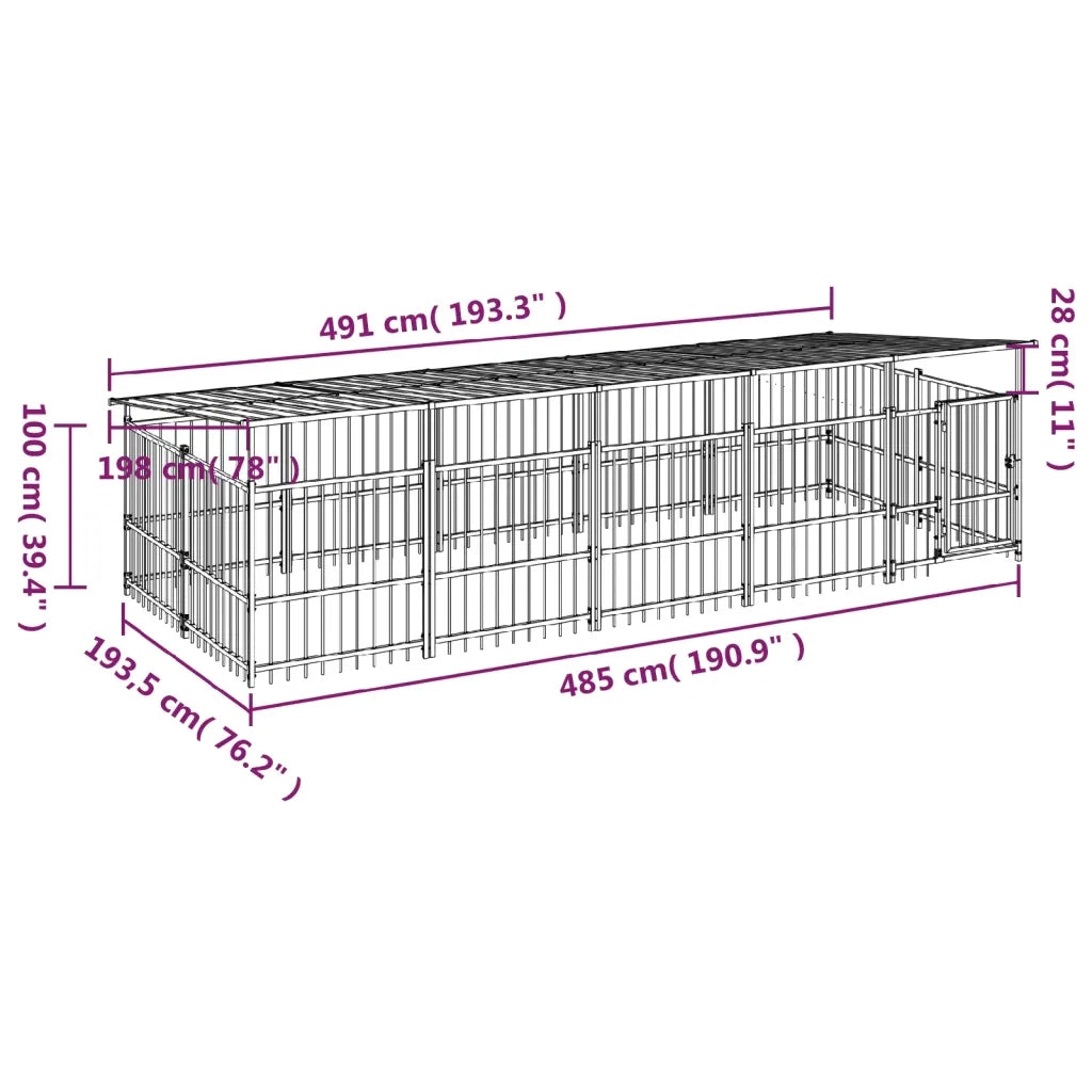 Gabbia per Cani da Esterno con Tetto in Acciaio 9,38 mÂ² cod mxl 42286
