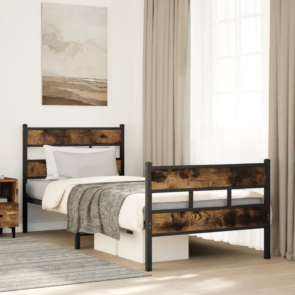 vidaXL Giroletto senza Materaso in Metallo Rovere Fumo 90x190 cm