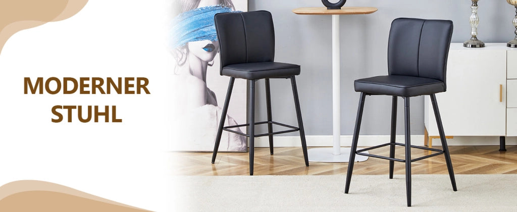Set di 2 sgabelli da bar alti 101 cm, realizzati in materiale PU nero: schienale ergonomico, comodi ed eleganti.