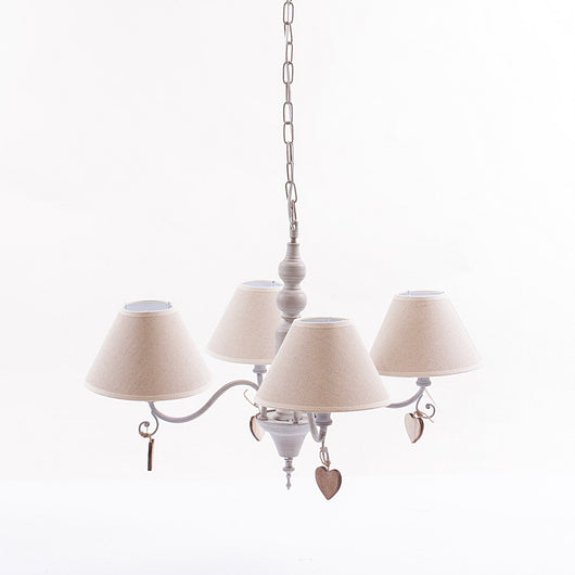 Lampadario da Soffitto Ø47x40A cm a 4 Bracci Decorazione Cuore Decapè Bianco Ecrù