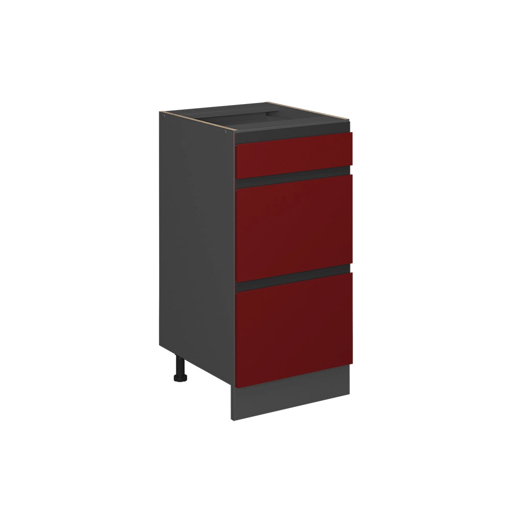 Vicco Mobiletto base per cucina Rosso 40 cm Forma a J, con cassetti, senza piano di lavoro
