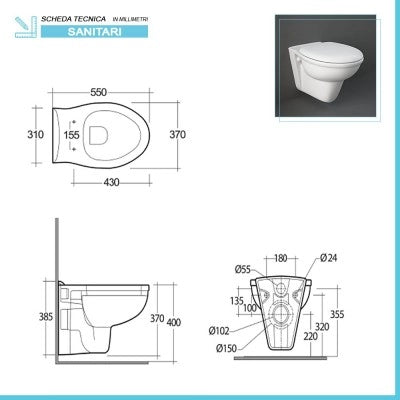 Coppia di sanitari sospesi wc copriwater soft close e bidet serie Karla