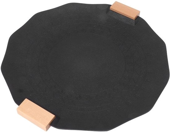 Grillpan Portatile con Superficie Antiscivolo - Manico in Legno - Per Uso in Casa o in Camping - 40 cm - Protezione in Silicone - Mat di Barbecue