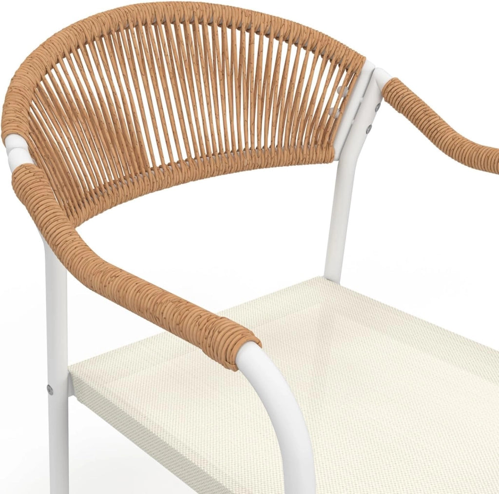 Set di 6 sedie da giardino Madeira in metallo bianco corda e textilene beige e rattan chiaro