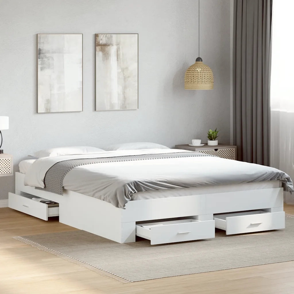 Giroletto con Cassetti Bianco 150x200 cm in Legno Multistrato 3280377
