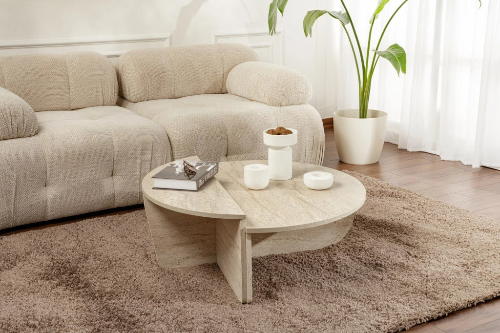 Tavolino da caffè in legno "Orion" - 90 x 60 x 30 cm - Travertino