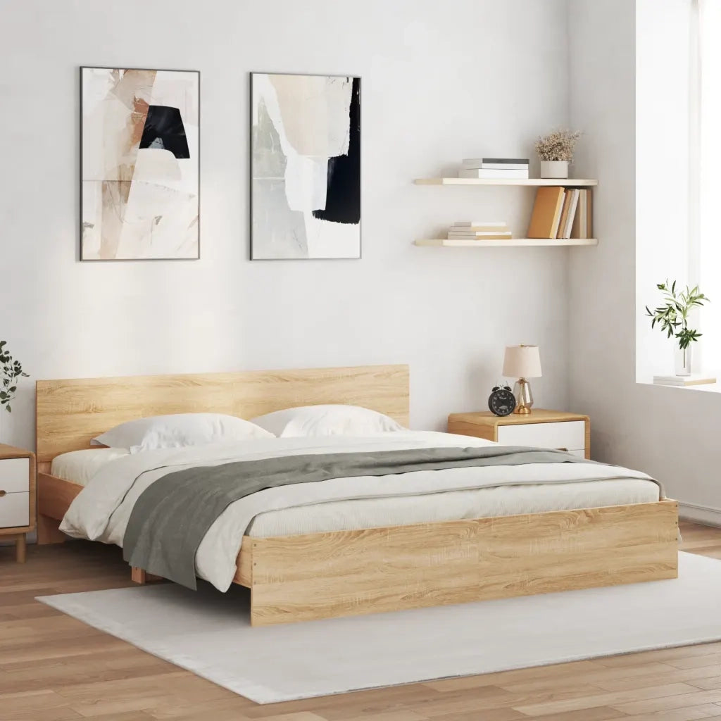 Giroletto con Testiera e LED-Struttura Letto con testiera Rovere Sonoma 200x200 cm 359701