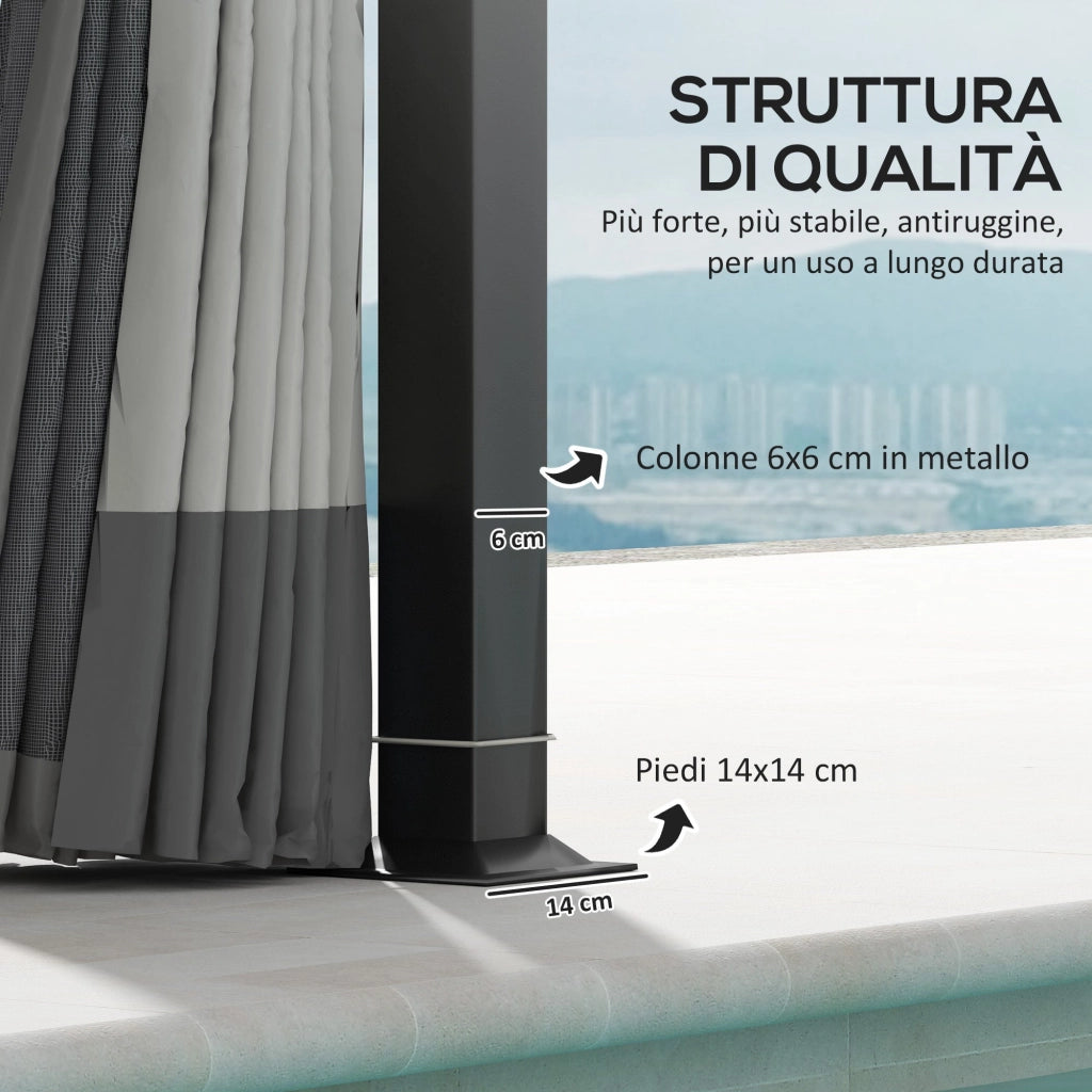 Gazebo da Giardino 395x330x294 cm con Zanzariere e Doppio Tetto in Metallo e Poliestere Grigio Chiaro