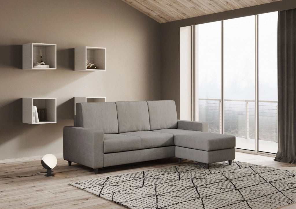Divano 3 Posti con Pouf 208x155x85 cm Sakar in Tessuto Grigio