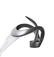 NAVIS | Rubinetto a cascata di design per bagno grigio titanio |Elegante rubinetto in acciaio inossidabile premium per lavelli|Miscelatore  2 attacchi
