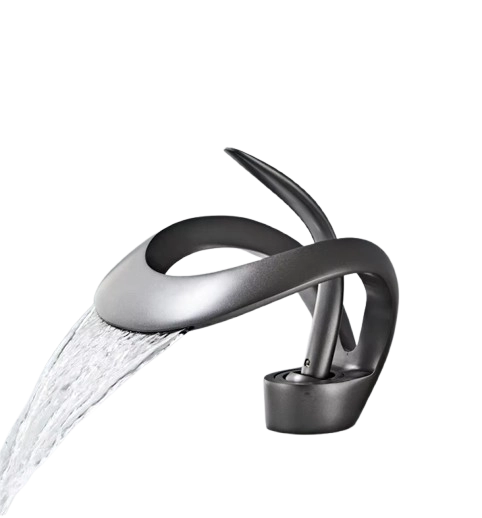 NAVIS | Rubinetto a cascata di design per bagno grigio titanio |Elegante rubinetto in acciaio inossidabile premium per lavelli|Miscelatore  2 attacchi