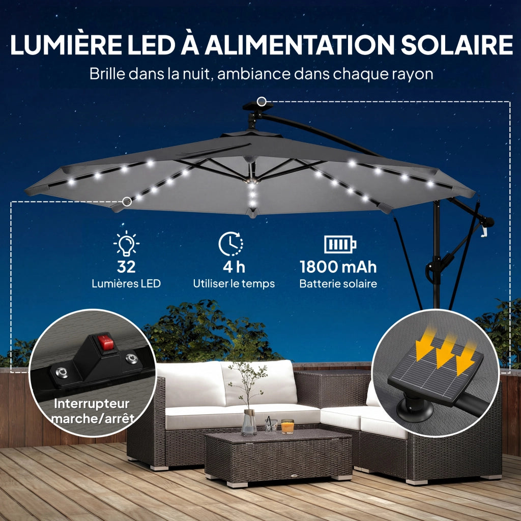 Parasole da Giardino con LED Solare ¨C zephmum ¨C Grigio ? 295cm