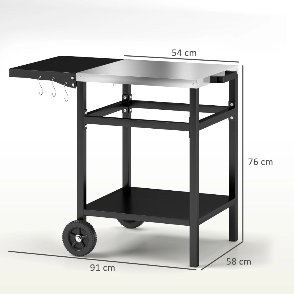 Carrello Barbecue con Piano in Acciaio e Ripiano Richiudibile ¨C Zephmum ¨C 91x58x76 cm, Nero