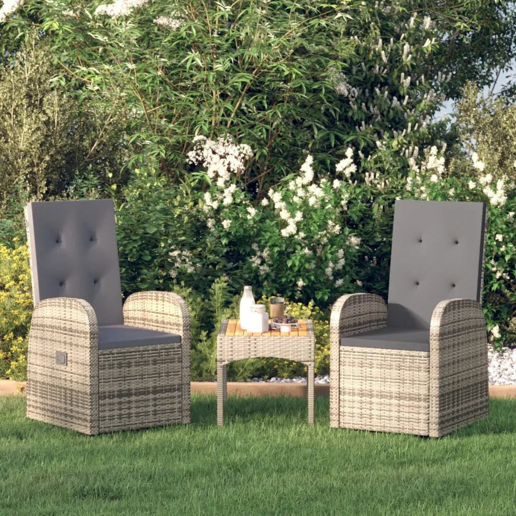 Sedie da Giardino Reclinabili 2 pz | Sedie da Esterno e Cuscini Polyrattan Grigio