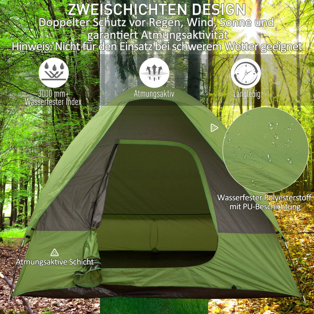 Tenda da campeggio 4-5 persone ¨C Zephmum ¨C Verde, Poliestere fibra di vetro, 300x300x230 cm
