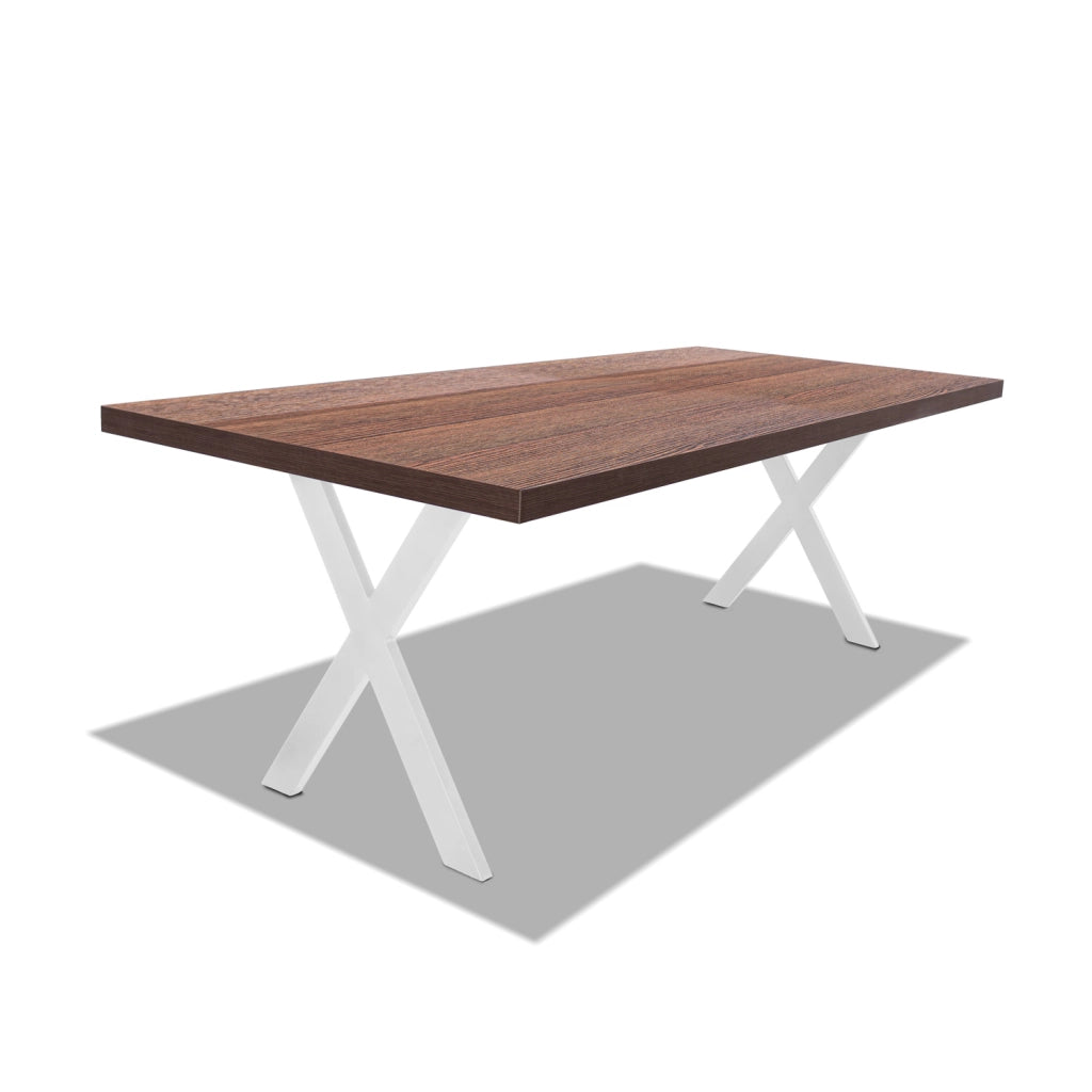 Tavolo da pranzo in legno e metallo con piedi a X bianchi - 220x100 cm
