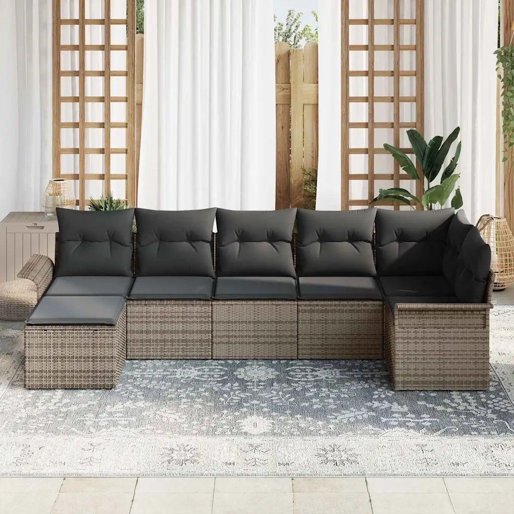 Set Divano da Giardino con cuscino 7 pcs Grigio Poly Rattan 3354118