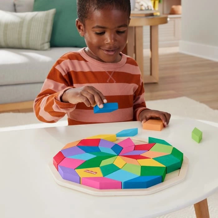 Puzzle mandala in legno Fisher-Price-Puzzle con motivi geometrici da 40 pezzi HXT94