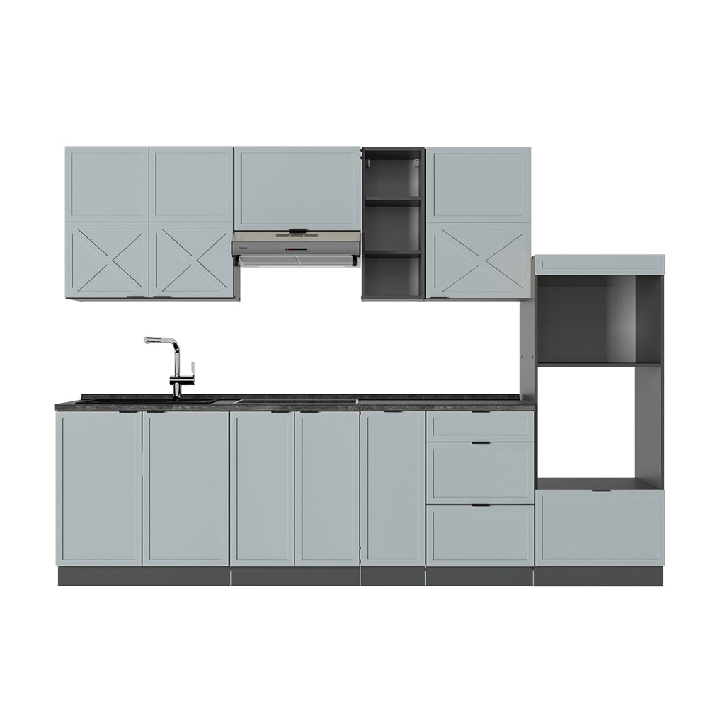 Cucina componibile Fame-Line Blu-grigio chiaro/Antracite 280 cm, PL Antracite Vicco