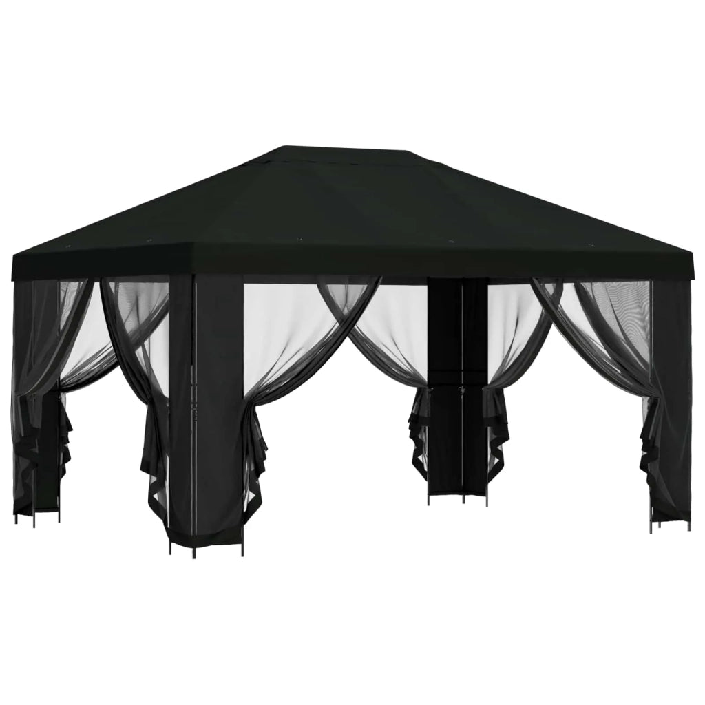 Gazebo con pareti laterali 4 × 3 m Nero Poliestere e Acciaio 900394