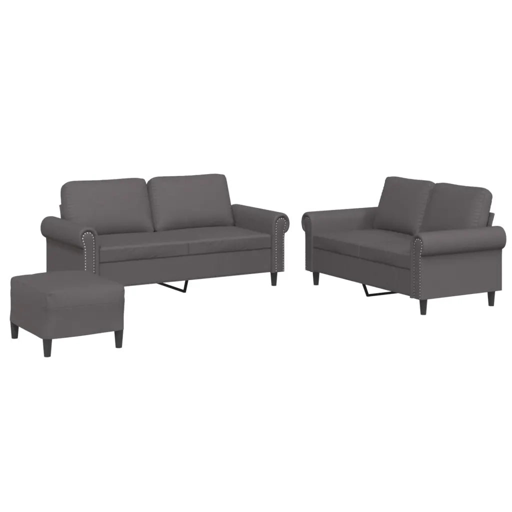 Set di Divani 3 pz con Cuscini Grigio in Similpelle