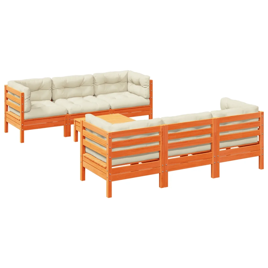 Set Divani Giardino 7 pz con Cuscini Marrone Cera Massello Pino 3299305