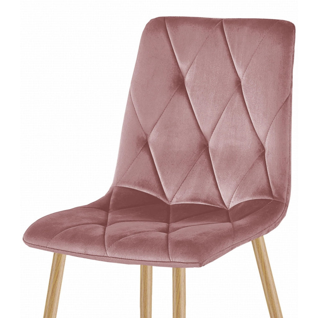 Set di 4 Sedie Libra in Velluto Rosa e Gambe Effetto Legno
