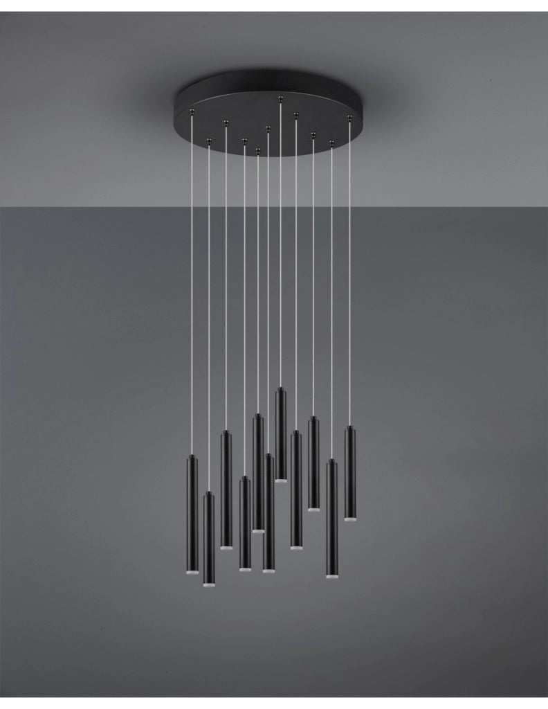 Sospensione Moderna Tubular 11 Tubi Led Nero Ø40 cm Trio Lighting