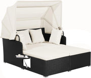 Lettino Prendisole in Rattan, Lettino da Giardino per 2 Persone con Tettuccio Retrattile, Cuscini Spessi, Ideale per Giardino Cortile Portico Prato, 165x153x138 cm