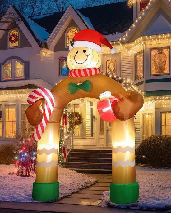 Decorazione natalizia gonfiabile per esterno - arco - 2,9 m - personaggio di biscotto - gonfiabile con illuminazione LED - personaggio di biscotto - decorazione natalizia - gonfiabile per decorazione di giardino - stagionale