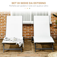 Set 2 Lettini Prendisole 66x165x102 cm con Schienale Reclinabile in Alluminio e Tessuto Traspirante Crema