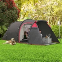 Tenda da Campeggio 2-4 Posti con Vestibolo e Porte con Cerniera, 426x206x154cm Grigio