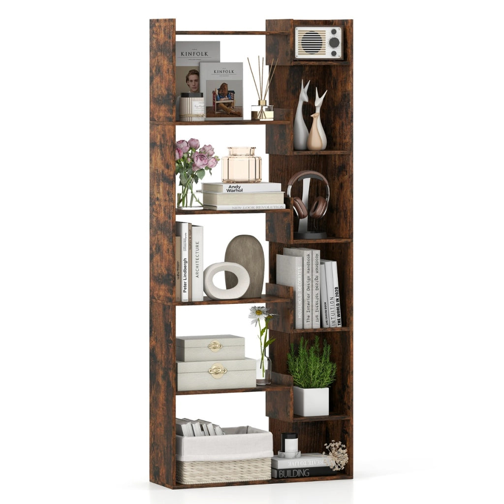Libreria a 6 ripiani scaffale in legno con 2 kit anti-ribaltamento-Scaffale aperto per esposizione unit¨¤ Marrone