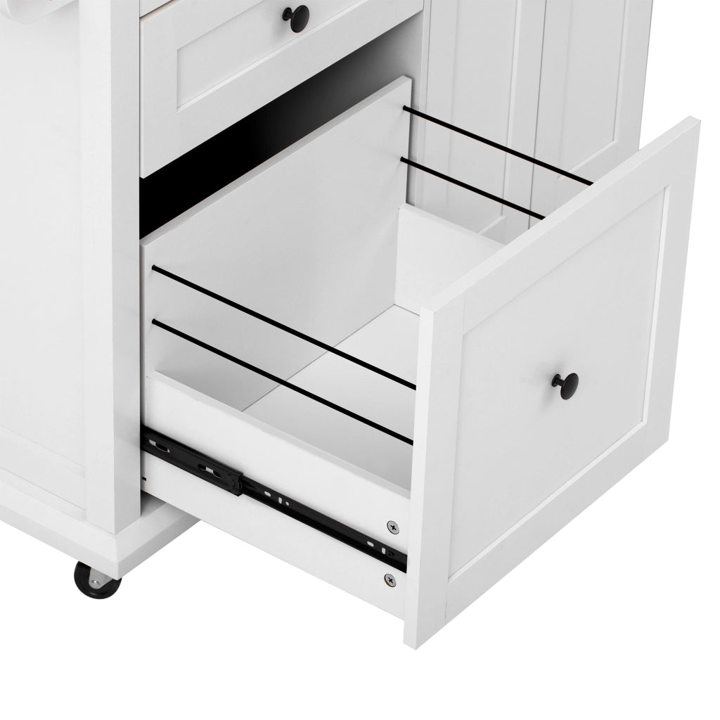 Carrello da cucina con 2 ante, cassetti multifunzione e piano estraibile, per cucina e sala da pranzo, in MDF, bianco, 107 × 45-70 × 90,5 cm