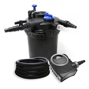 Set XXL per laghetti da 30000l Filtro a pressione Chiarificatore UVC 18W Pompa 70W Tubo 25m