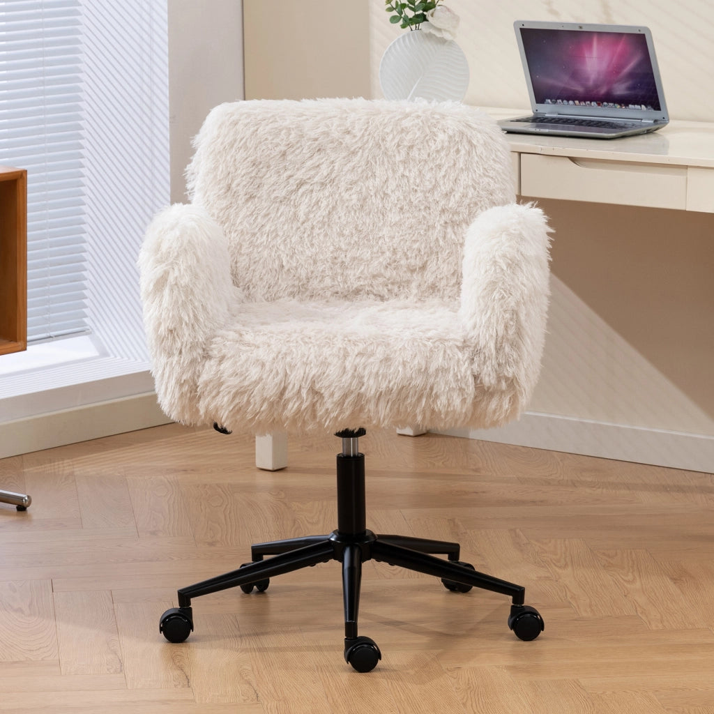 Sedia da ufficio compatta in tessuto effetto lana con braccioli pieghevoli e altezza regolabile per casa beige