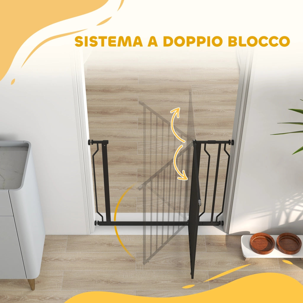 Cancello di Sicurezza per Cani Estensibile ¨C zephmum ¨C Nero, Acciaio e ABS, 75-95x76 cm