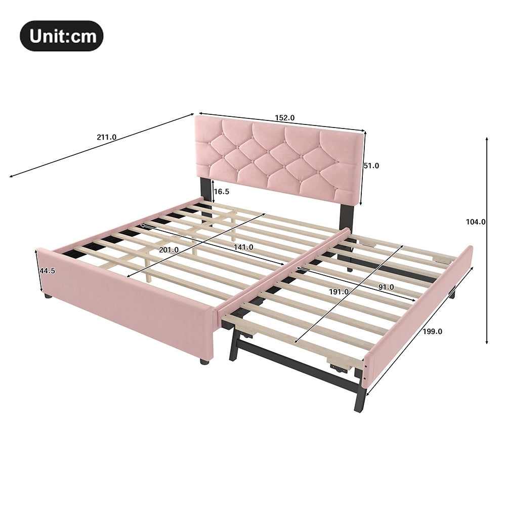 Letto-Xylo-140x200 cm-veluto, cassetto, doghe, minimalista, rosa