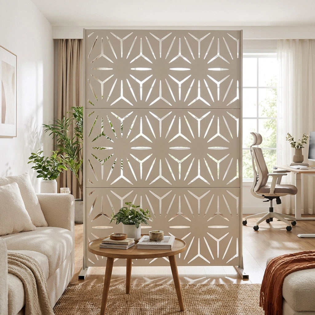 Pannello Divisorio Kilsturd in Acciaio Zincato con Motivo Decorativo 180x120 cm - Beige Aglio casa.pro