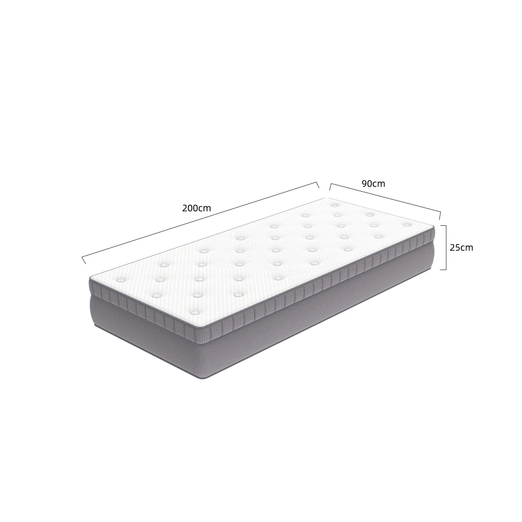 Materasso a molle insacchettate a 7 zone con supporto perimetrale in schiuma e molle; bianco antico 90×200×25 cm