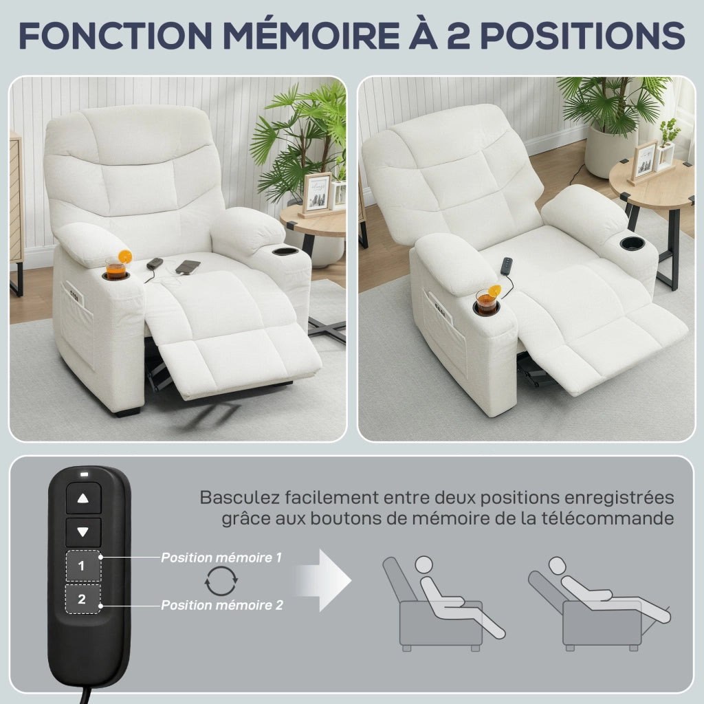 Poltrona relax elettrica reclinabile ¨C zephmum ¨C crema 94x90x105 cm