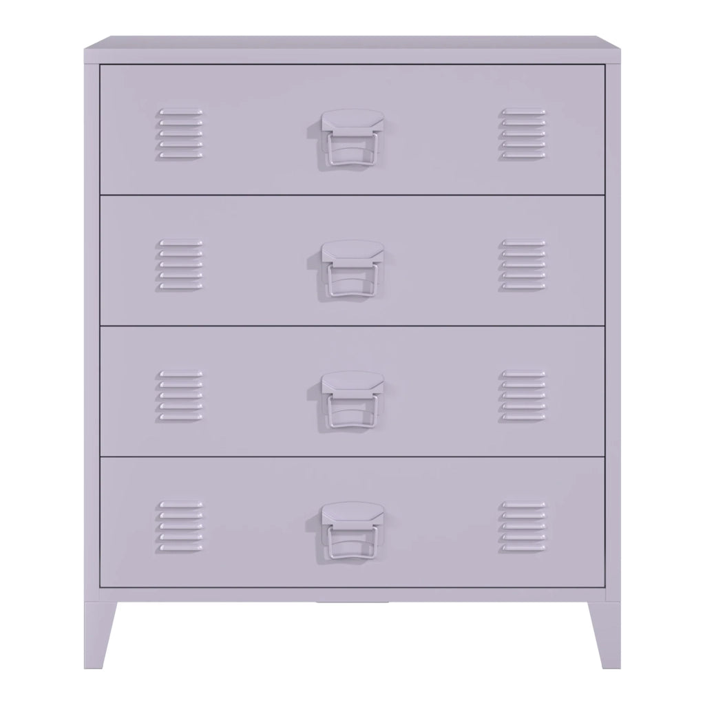 Cassettiera pratica per ingresso soggiorno o camera da letto in metallo con 4 cassetti 92 x 80 x 40 cm acciaio viola 03_0009309
