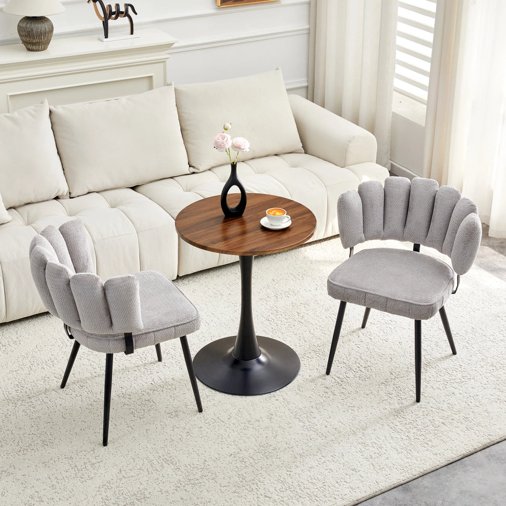 Tavolo Rotondo con 2 Sedie da Pranzo ¨C MINIMAL ¨C Piano MDF, Gambe Metallo Nero, Tessuto Grigio