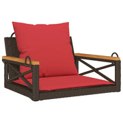 Panca da Giardino | Panchina Dondolo con Cuscini Marrone 63x62x40 cm in Polyrattan
